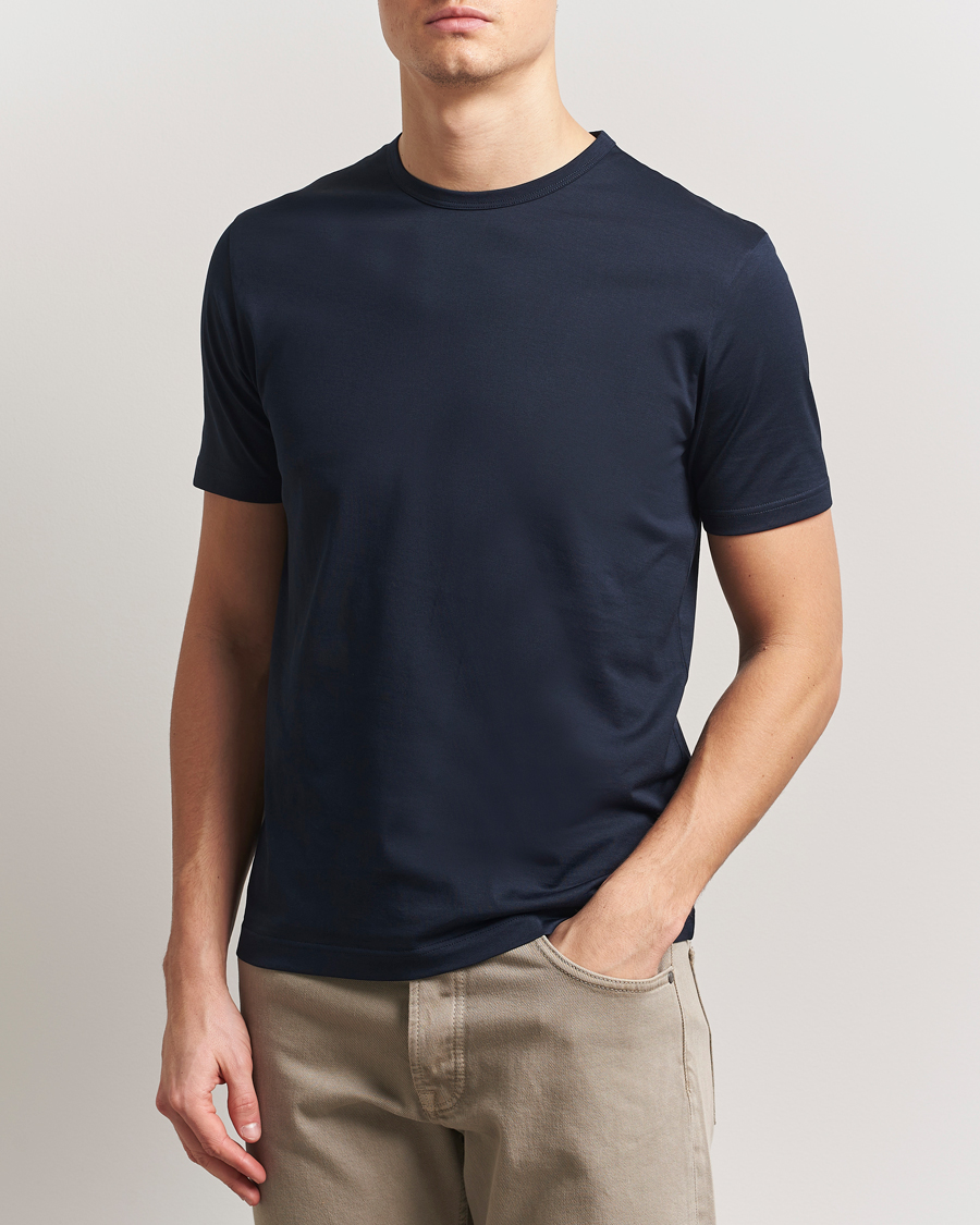 Hombres | Camisetas | Sunspel | Crew Neck Q82 Cotton T-Shirt Midnight Navy