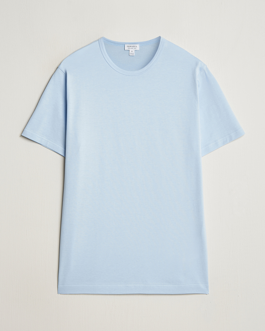 Hombres | Camisetas | Sunspel | Crew Neck Q82 Cotton T-Shirt Blue Mist