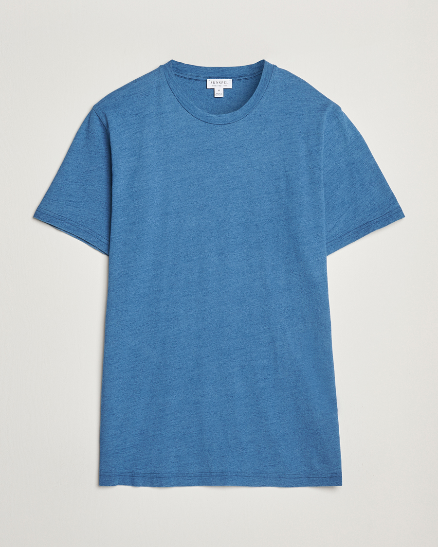 Hombres | Camisetas | Sunspel | Riviera Midweight T-Shirt Mid Indigo Wash