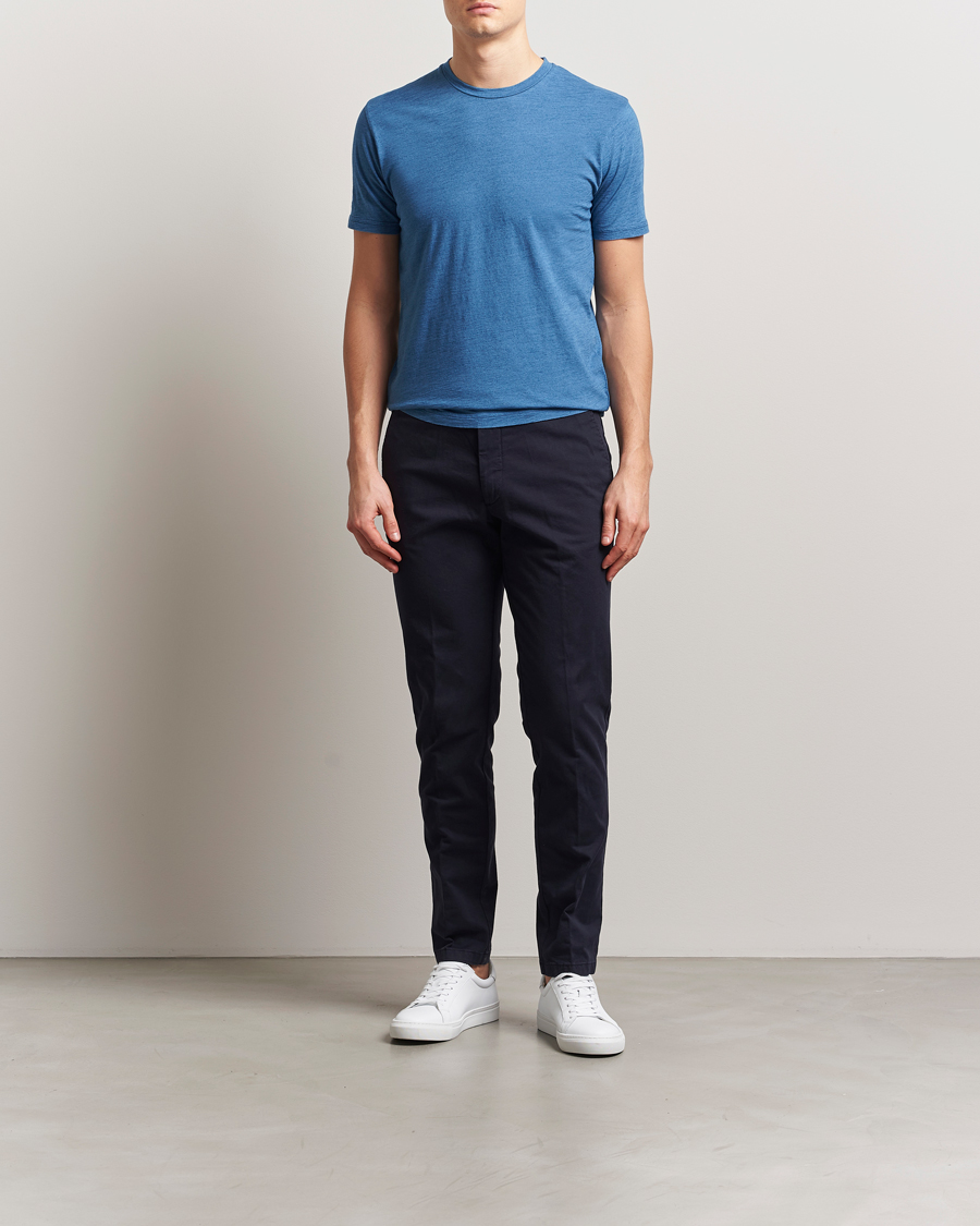 Hombres | Camisetas | Sunspel | Riviera Midweight T-Shirt Mid Indigo Wash