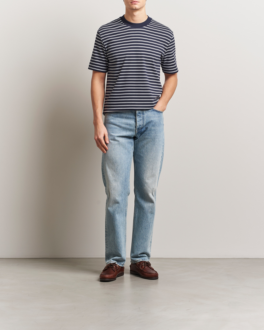 Hombres | Camisetas | Sunspel | Heavy Weight Supima Cotton T-Shirt Navy/White