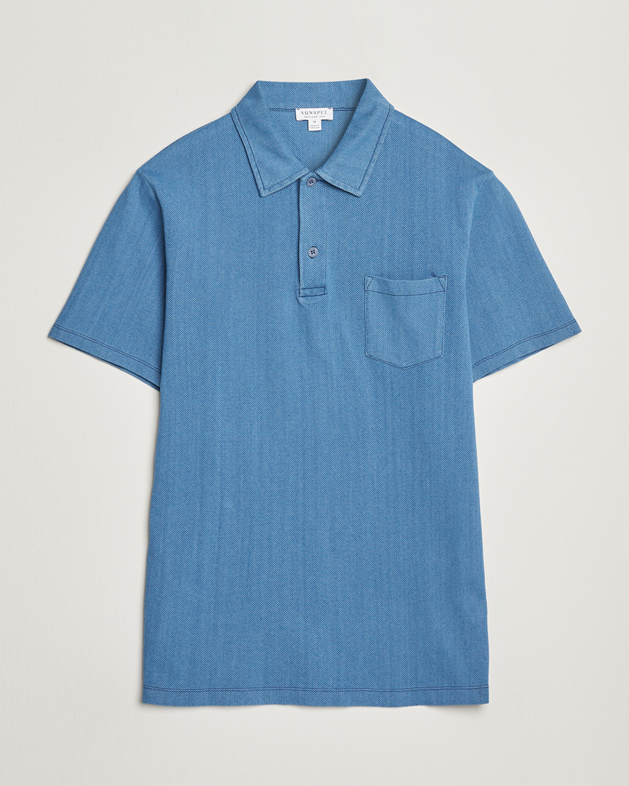 Hombres | Polos | Sunspel | Riviera Polo Shirt Mid Indigo Wash