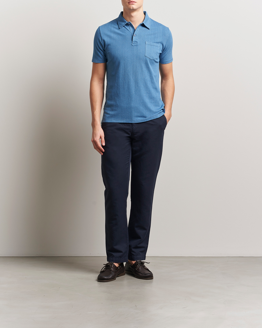 Hombres | Polos | Sunspel | Riviera Polo Shirt Mid Indigo Wash