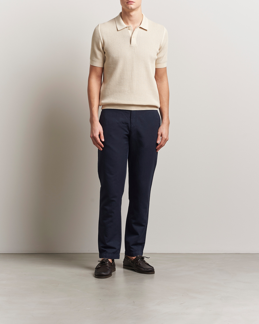 Hombres | Polos | Sunspel | Mesh Knit Stitch Polo Ecru