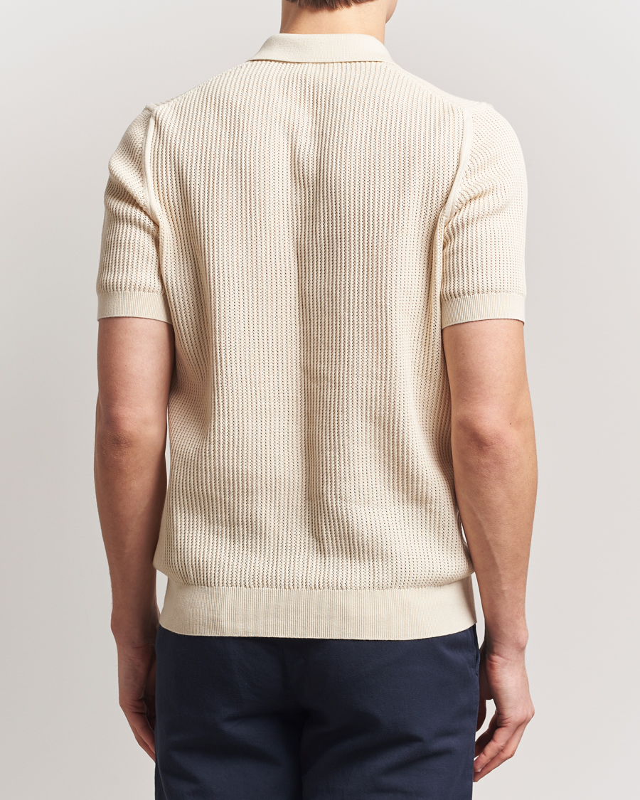 Hombres | Polos | Sunspel | Mesh Knit Stitch Polo Ecru