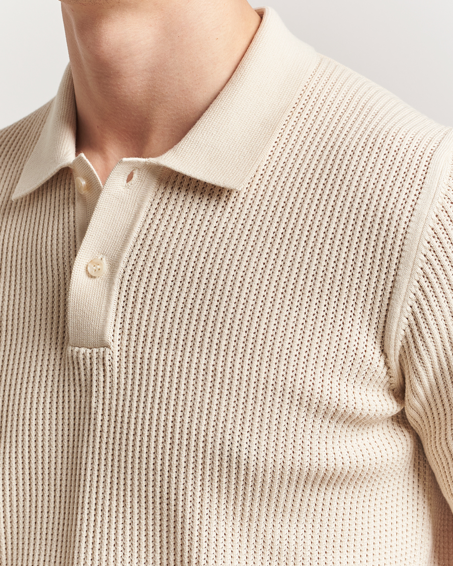 Hombres | Polos | Sunspel | Mesh Knit Stitch Polo Ecru