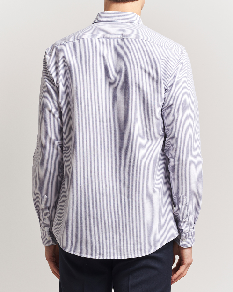 Hombres | Camisas | Sunspel | Striped Oxford Button Down Shirt White/Navy