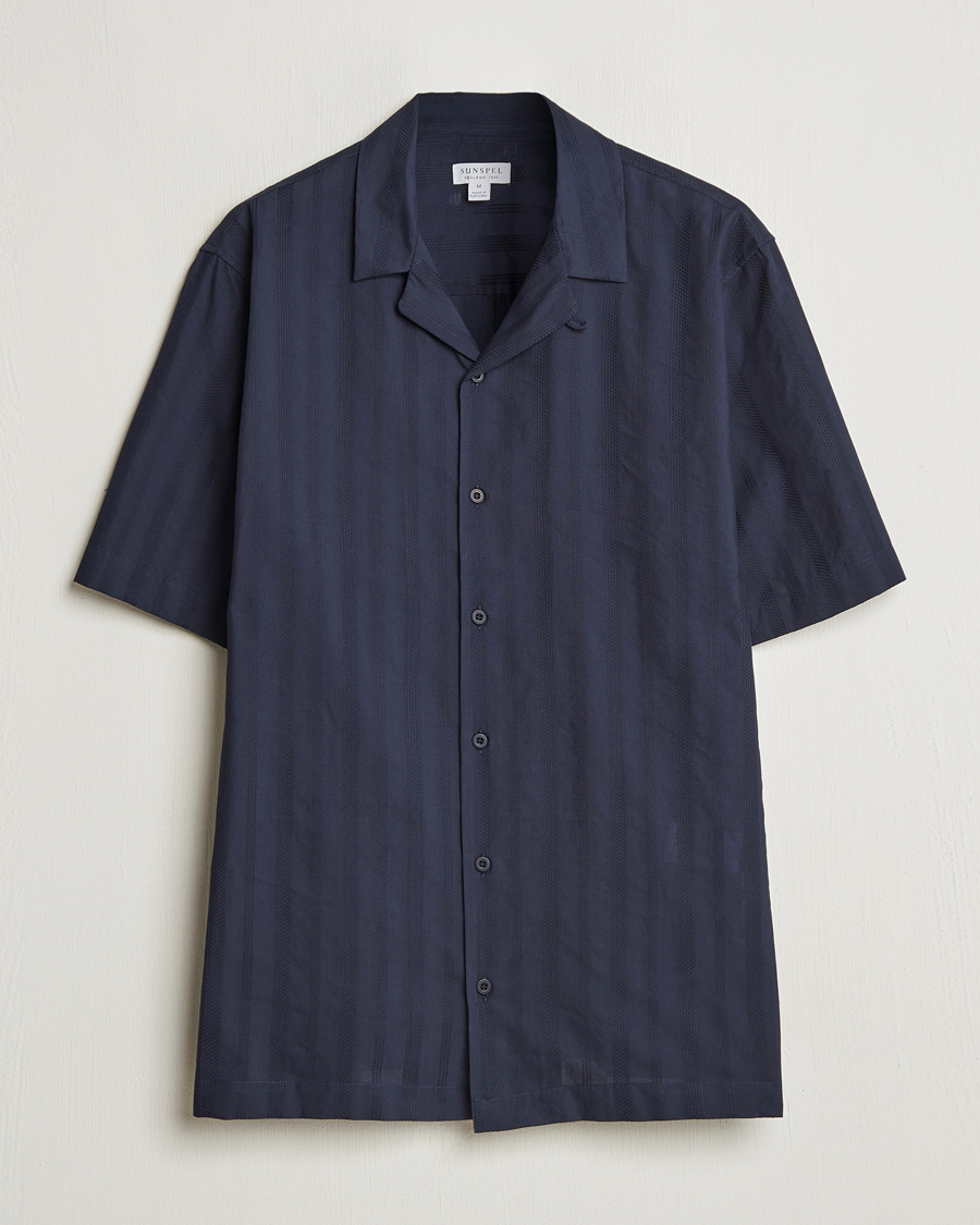 Hombres | Camisas | Sunspel | Embroidered Cotton Camp Shirt Navy