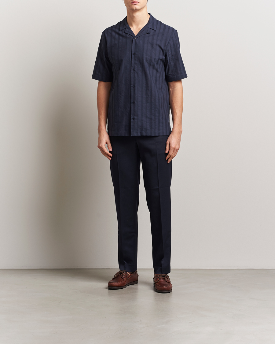 Hombres | Camisas | Sunspel | Embroidered Cotton Camp Shirt Navy
