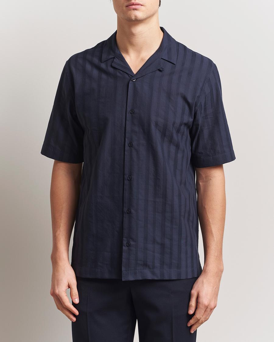 Hombres | Camisas | Sunspel | Embroidered Cotton Camp Shirt Navy