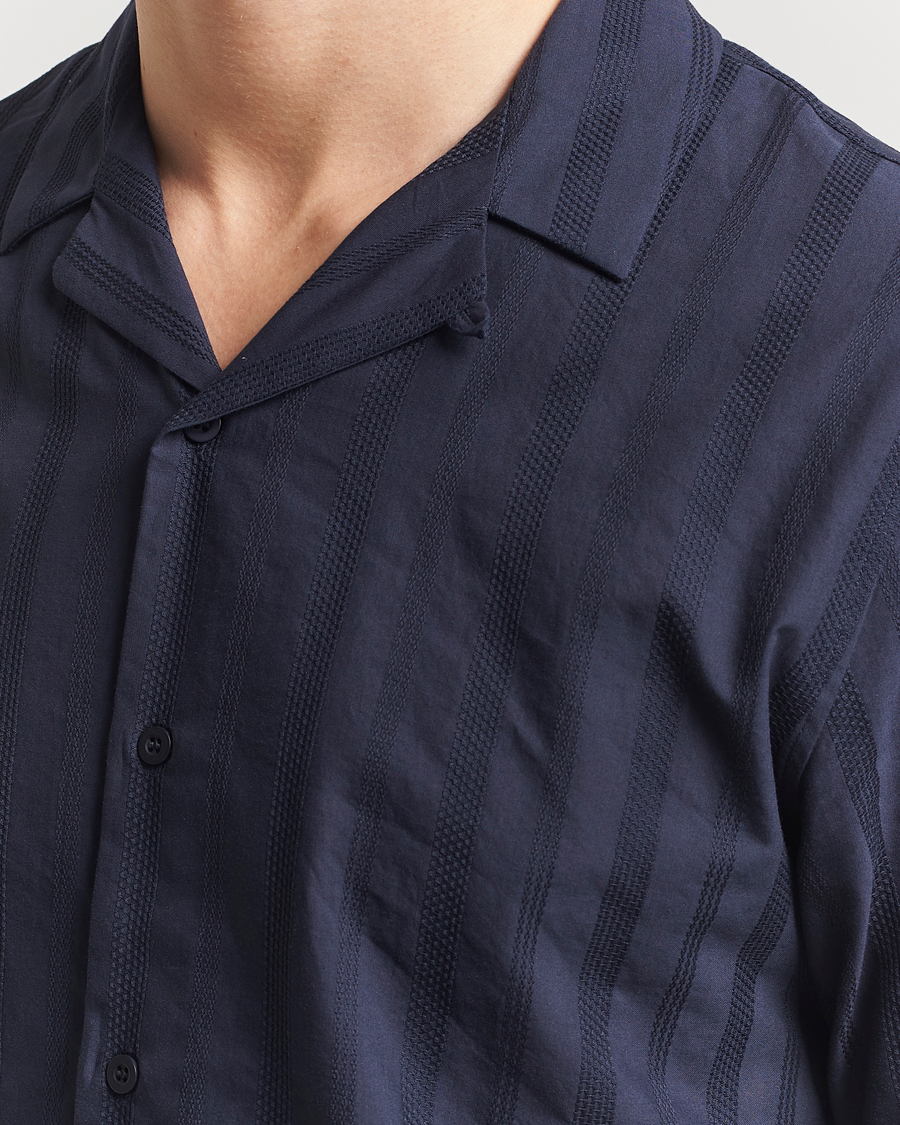 Hombres | Camisas | Sunspel | Embroidered Cotton Camp Shirt Navy
