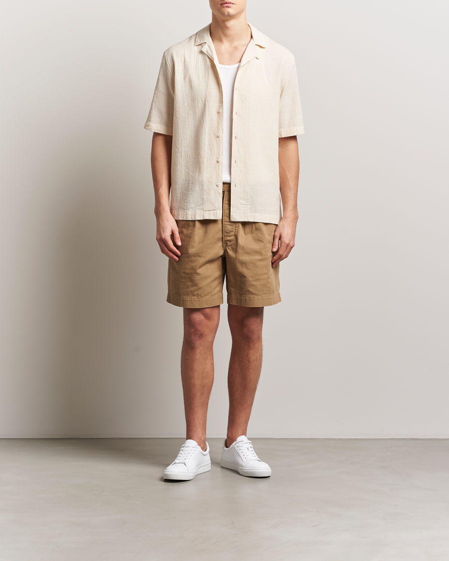 Hombres | Camisas | Sunspel | Loose Weave Check Cotton Camp Shirt Ecru