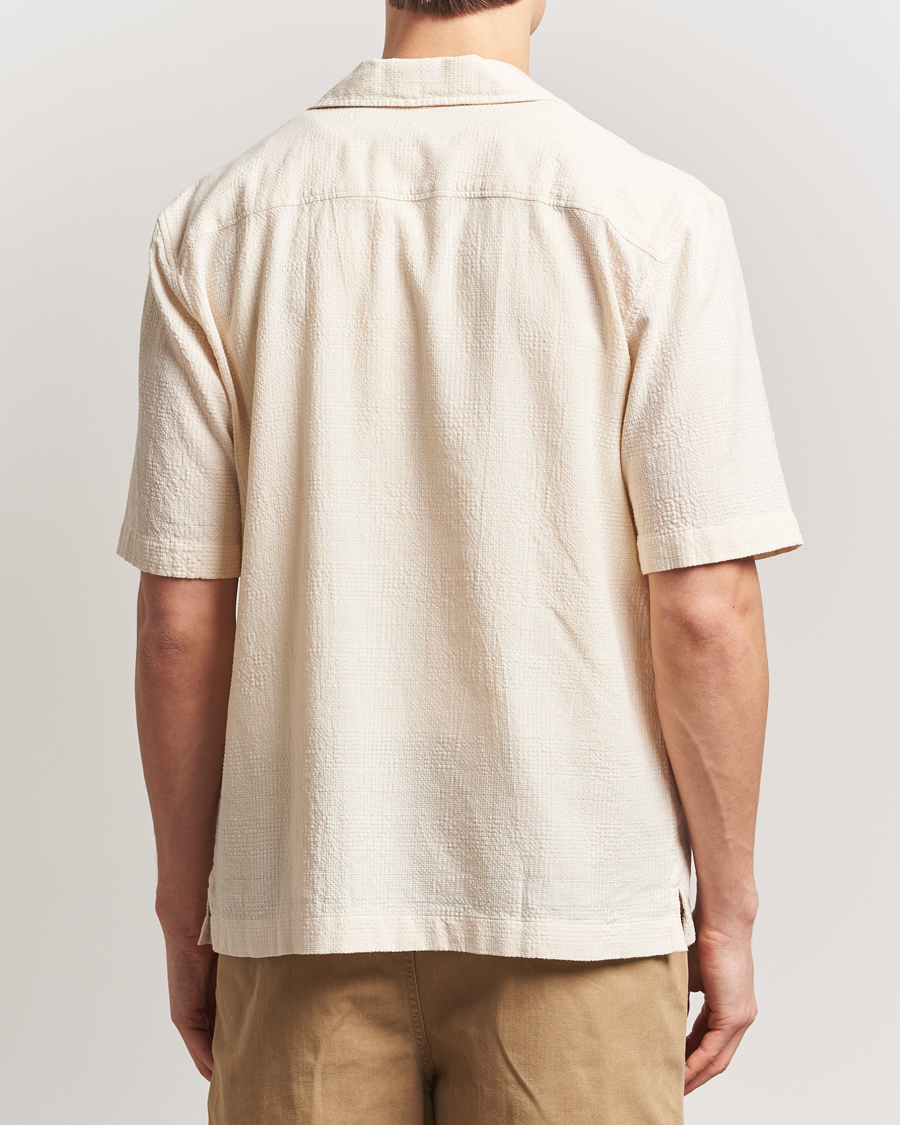 Hombres | Camisas | Sunspel | Loose Weave Check Cotton Camp Shirt Ecru