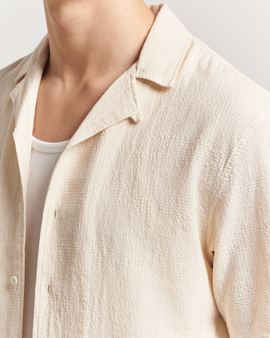 Hombres | Camisas | Sunspel | Loose Weave Check Cotton Camp Shirt Ecru