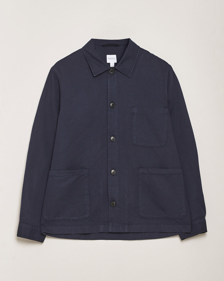 Hombres | Camisas | Sunspel | Twin Pocket Cotton/Linen Jacket Navy