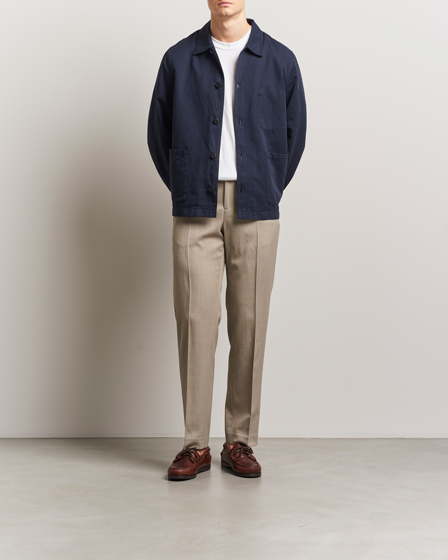 Hombres | Camisas | Sunspel | Twin Pocket Cotton/Linen Jacket Navy
