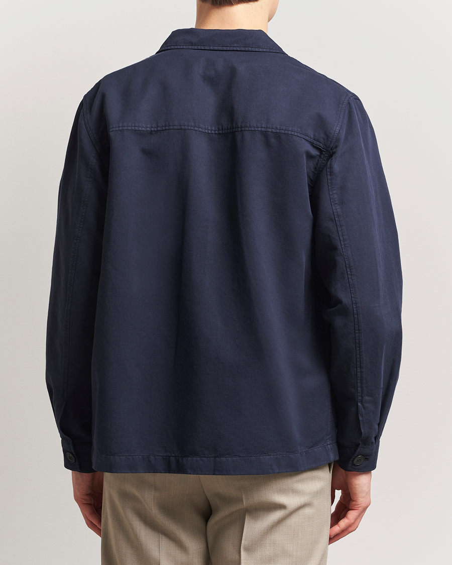 Hombres | Camisas | Sunspel | Twin Pocket Cotton/Linen Jacket Navy