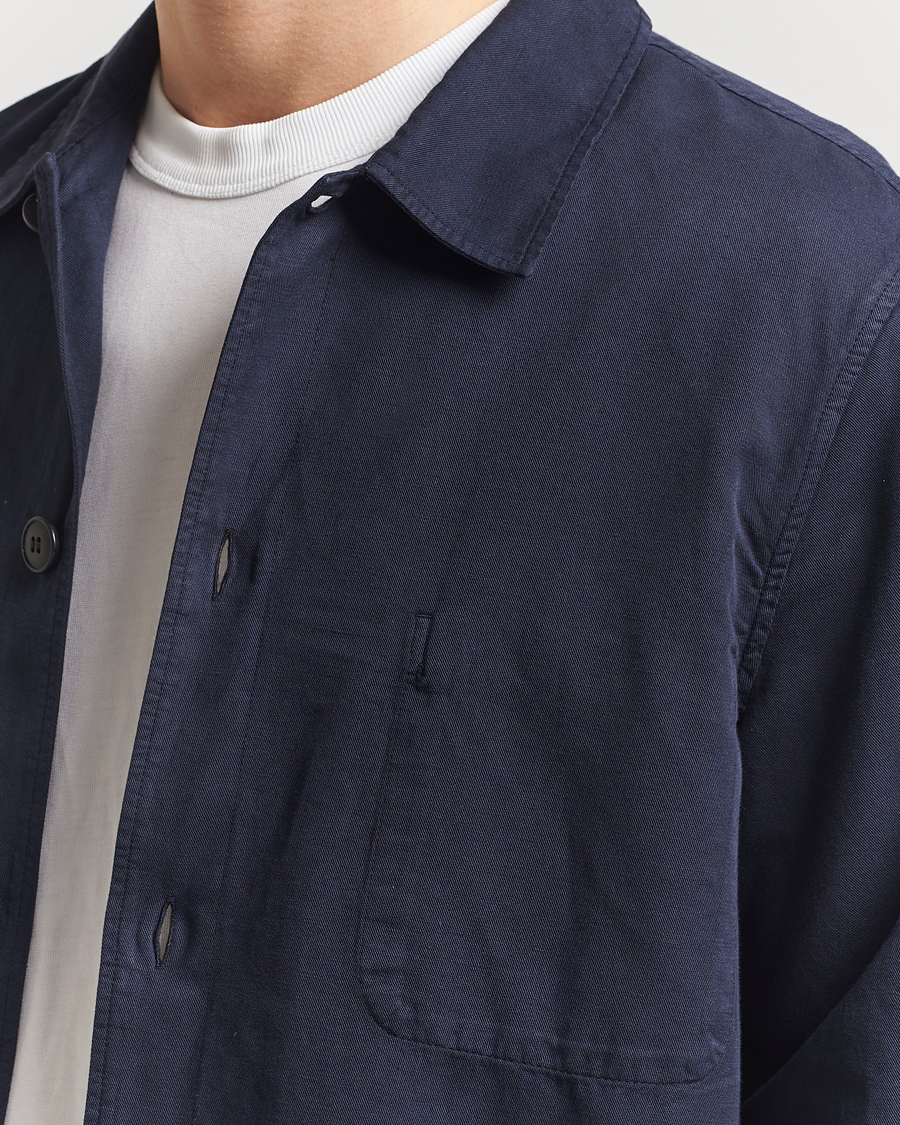 Hombres | Camisas | Sunspel | Twin Pocket Cotton/Linen Jacket Navy