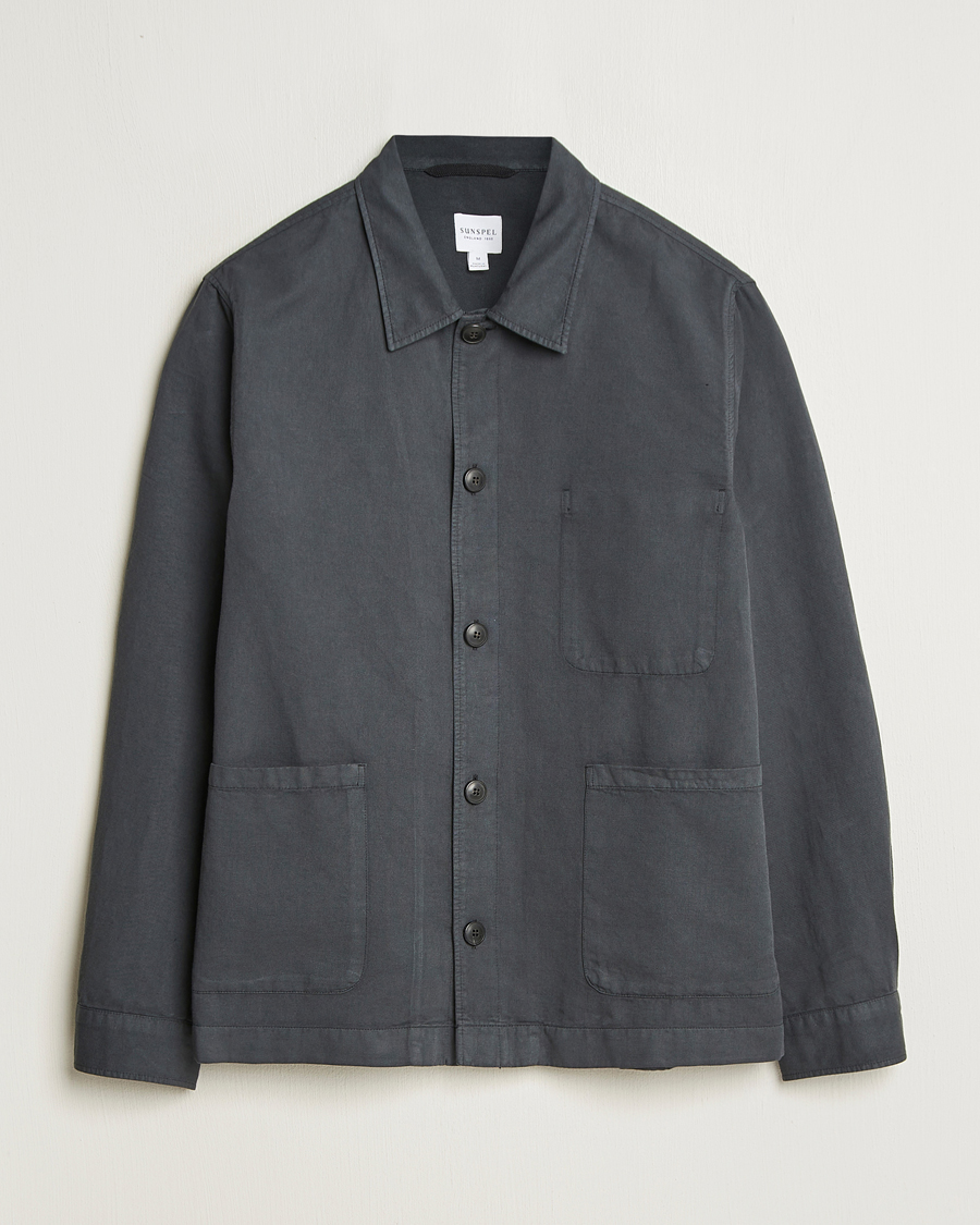 Hombres | Camisas | Sunspel | Twin Pocket Cotton/Linen Jacket Charcoal