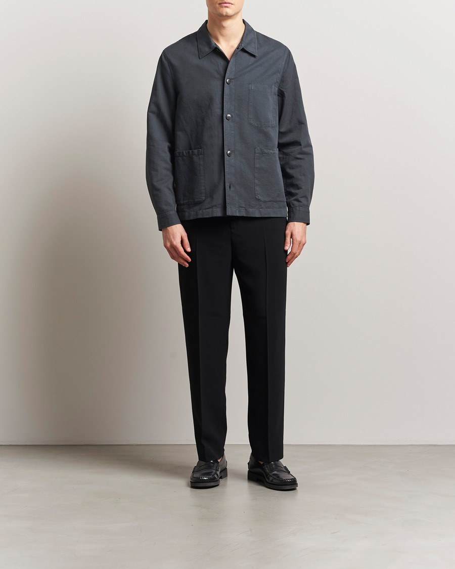 Hombres | Camisas | Sunspel | Twin Pocket Cotton/Linen Jacket Charcoal