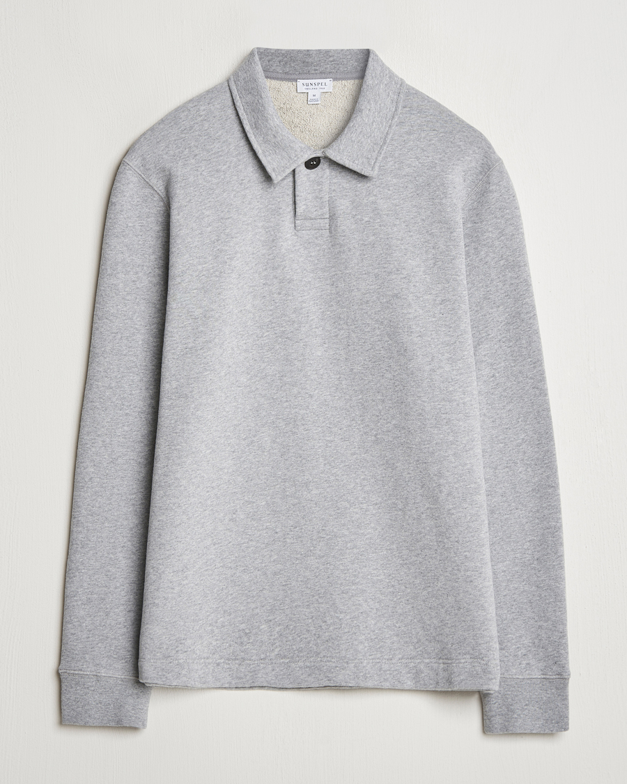 Hombres | Jerséis y prendas de punto | Sunspel | Loopback Polo Sweatshirt Grey Melange