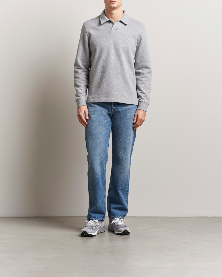 Hombres | Jerséis y prendas de punto | Sunspel | Loopback Polo Sweatshirt Grey Melange