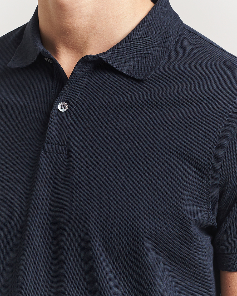 Hombres | Polos | Sunspel | Supima Cotton Short Sleeve Pique Polo Midnight Navy