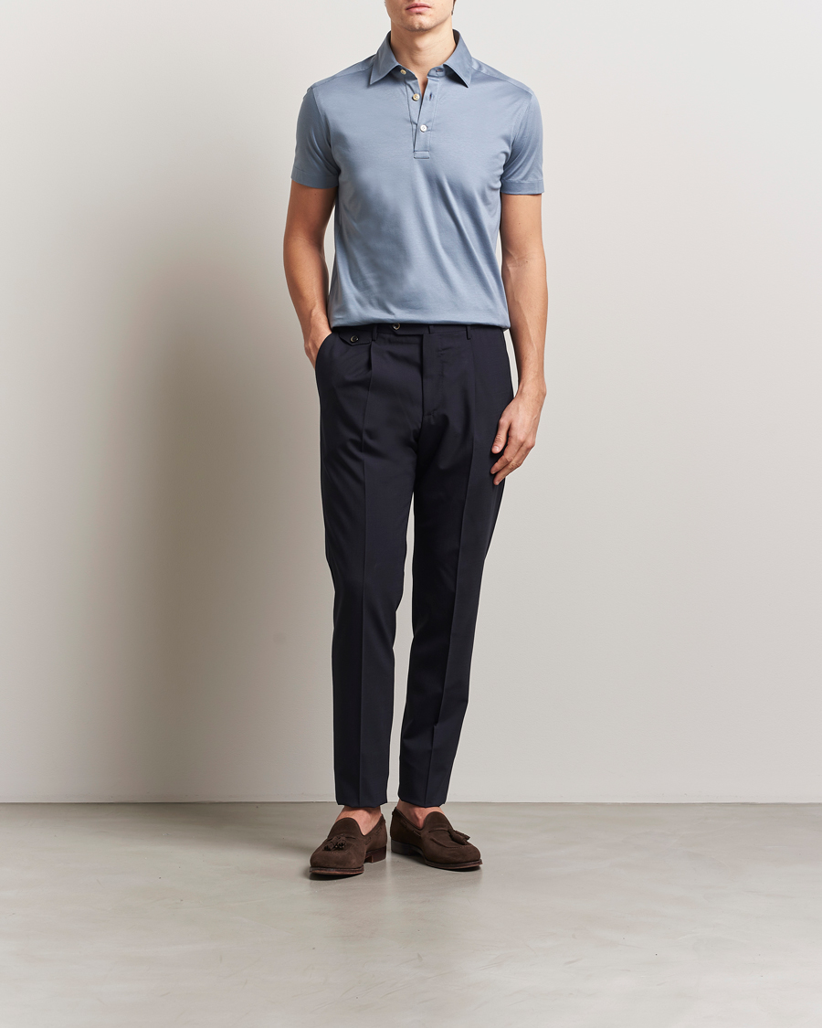 Hombres | Polos | Kiton | Short Sleeve Jersey Polo Steel Blue