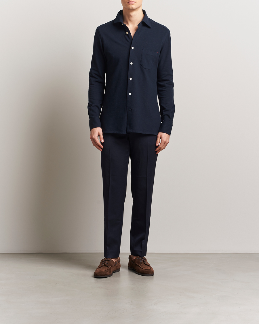 Hombres | Camisas | Kiton | Jersey Piquet Shirt Navy