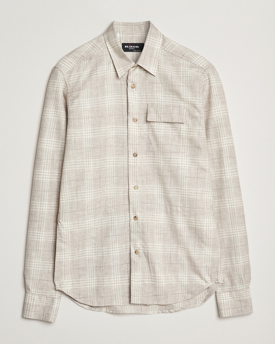 Hombres | Camisas | Kiton | Virgin Wool Check Overshirt Beige