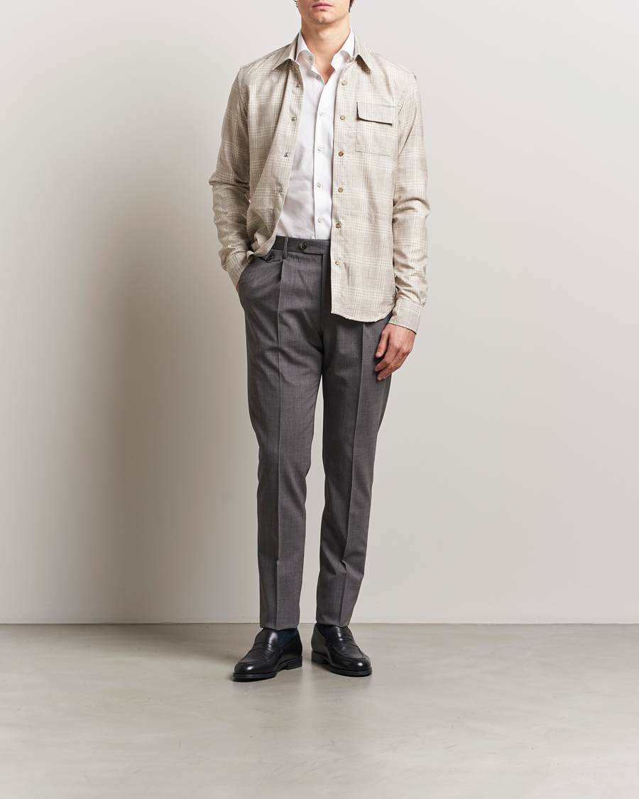 Hombres | Camisas | Kiton | Virgin Wool Check Overshirt Beige