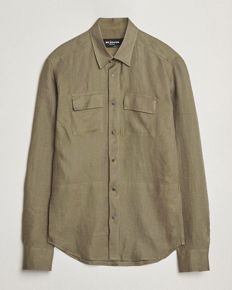 Hombres | Camisas | Kiton | Linen Overshirt Olive