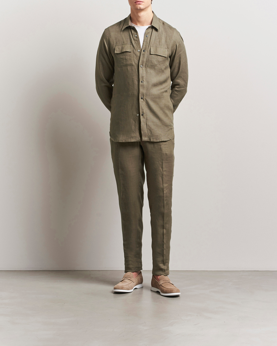 Hombres | Camisas | Kiton | Linen Overshirt Olive