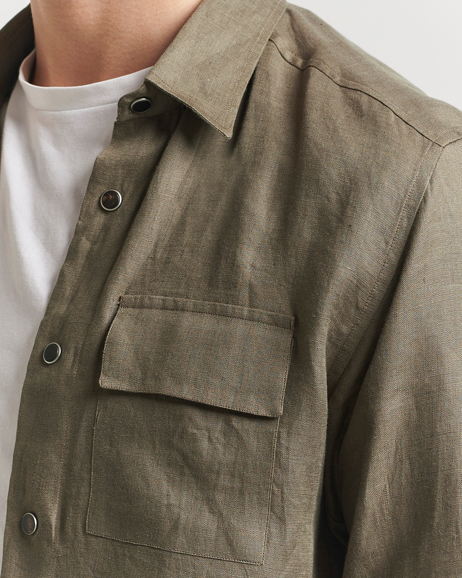 Hombres | Camisas | Kiton | Linen Overshirt Olive