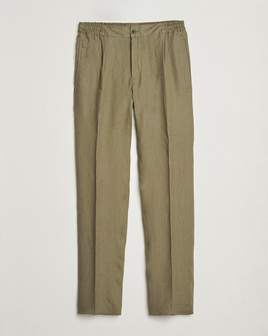 Hombres | Pantalones | Kiton | Linen Drawstring Pants Olive