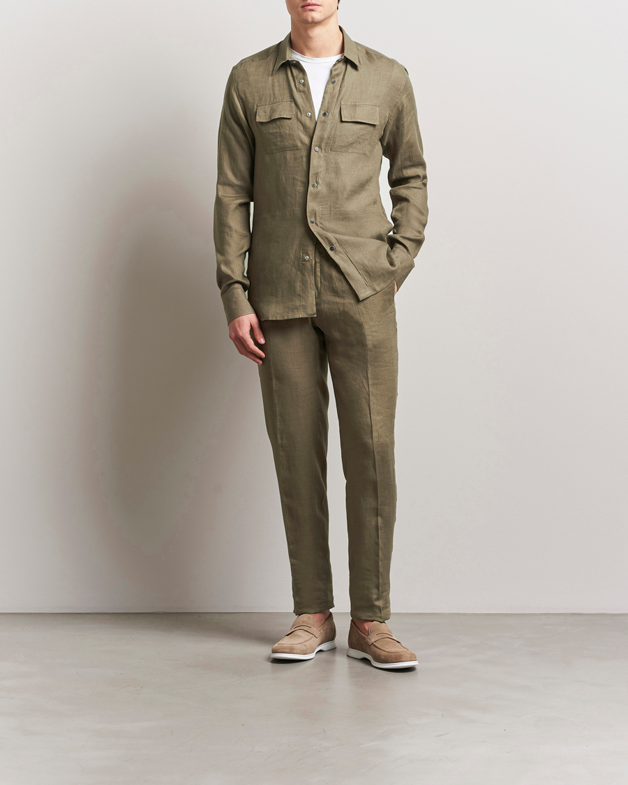 Hombres | Pantalones | Kiton | Linen Drawstring Pants Olive