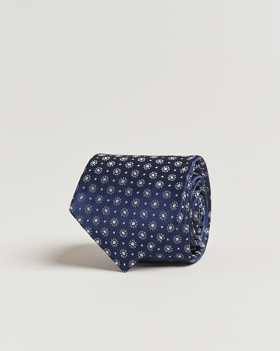 Hombres | Kiton Flower Jacquard Silk Tie Navy | Kiton | Flower Jacquard Silk Tie Navy