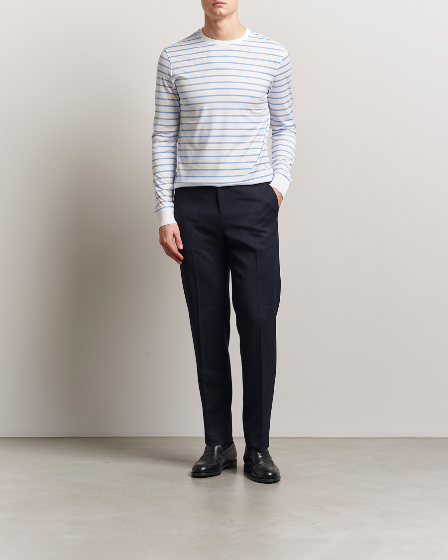 Hombres | Camisetas | Ralph Lauren Purple Label | Long Sleeve Striped T-Shirt White/Cornflower
