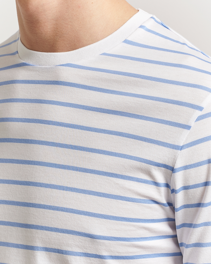 Hombres | Camisetas | Ralph Lauren Purple Label | Long Sleeve Striped T-Shirt White/Cornflower