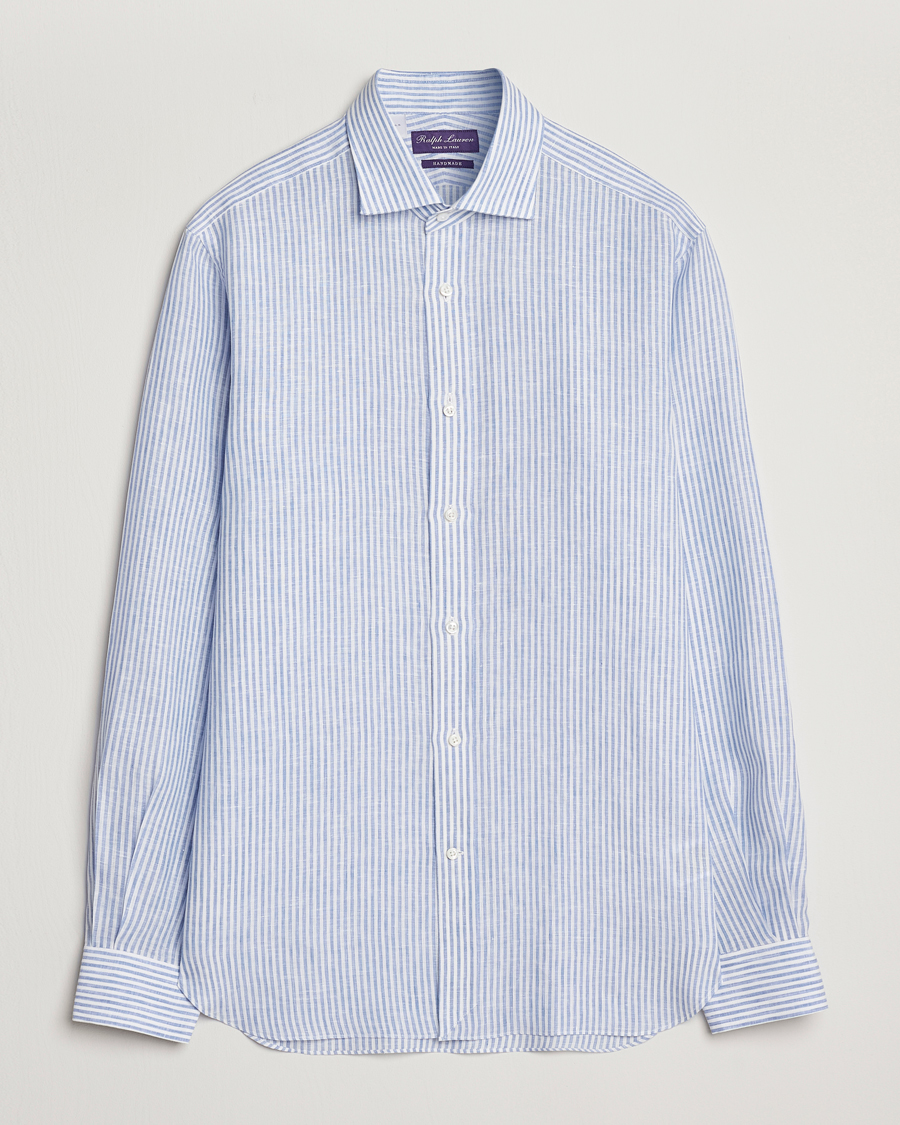 Hombres | Camisas | Ralph Lauren Purple Label | Striped Linen Shirt Light Blue