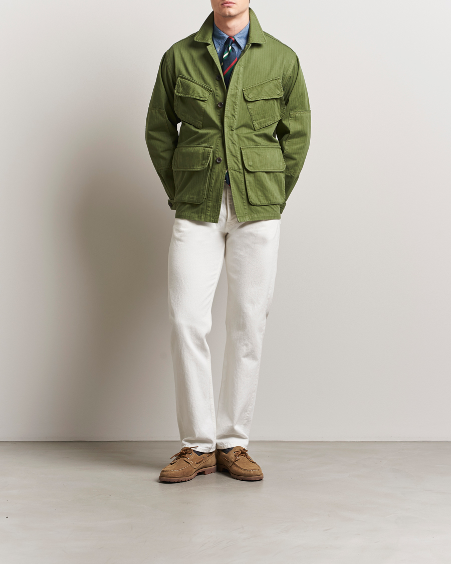 Hombres | Abrigos y chaquetas | Drake's | Herringbone Jungle Jacket Olive