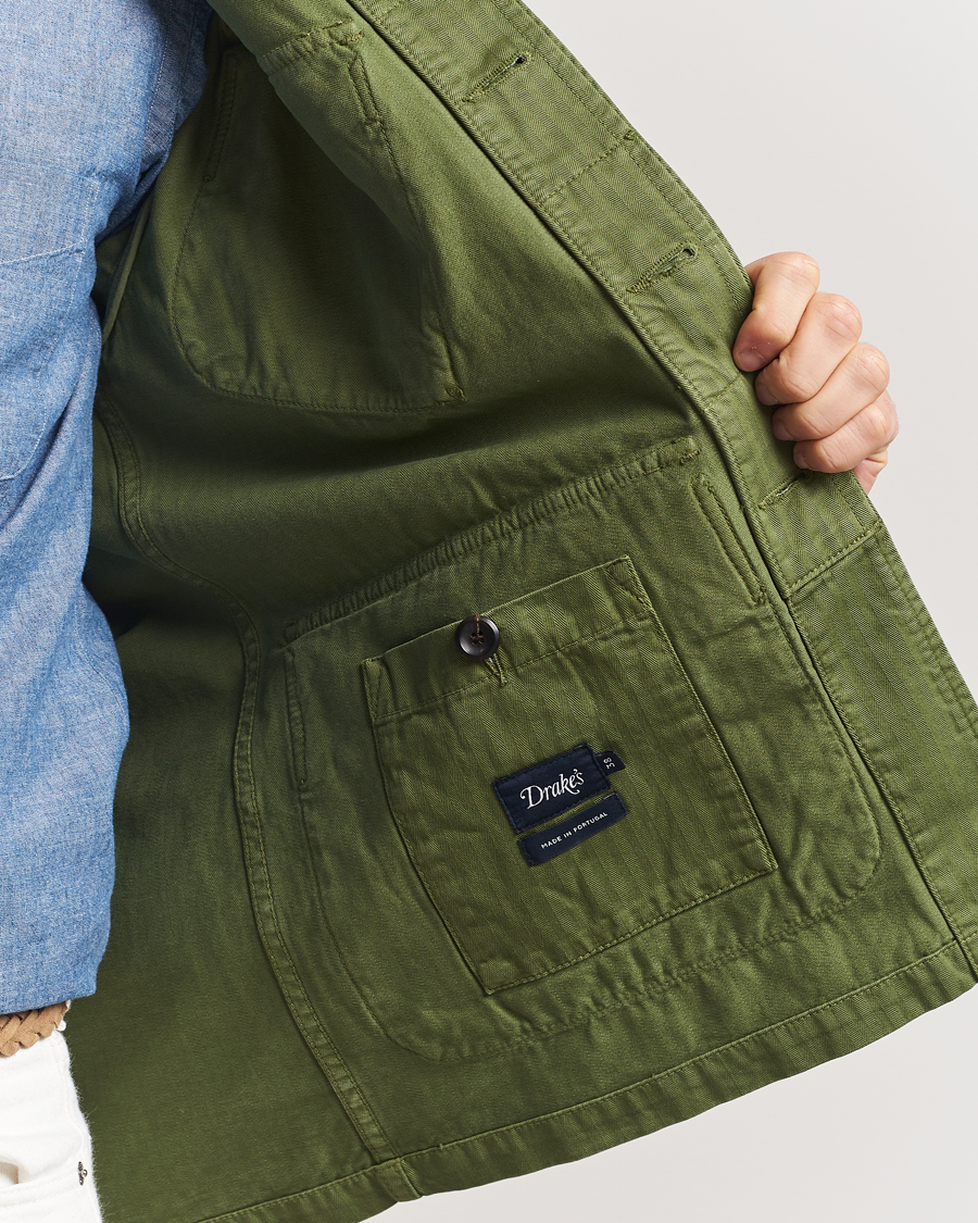 Hombres | Abrigos y chaquetas | Drake's | Herringbone Jungle Jacket Olive