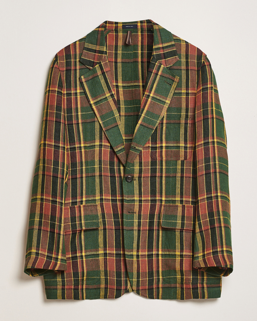 Hombres | Blazers | Drake's | MKI Linen Madras Games Blazer Brown/Green