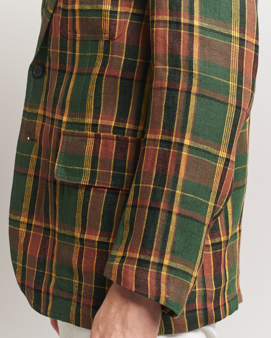 Hombres | Blazers | Drake's | MKI Linen Madras Games Blazer Brown/Green