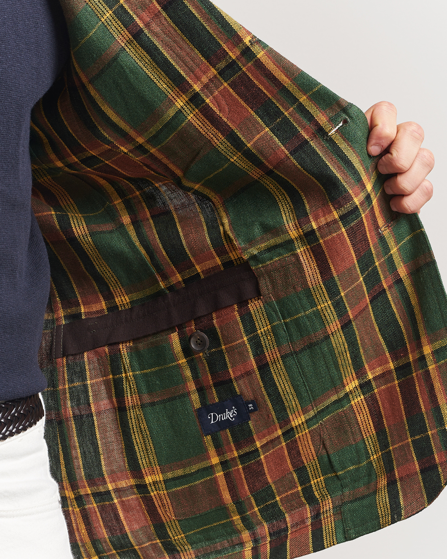 Hombres | Blazers | Drake's | MKI Linen Madras Games Blazer Brown/Green