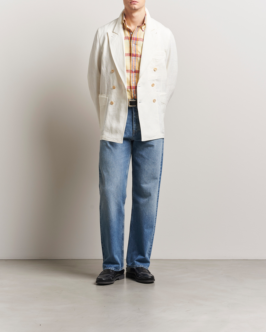 Hombres | Blazers | Drake's | MKIII Linen Games Double Breasted Blazer Ecru