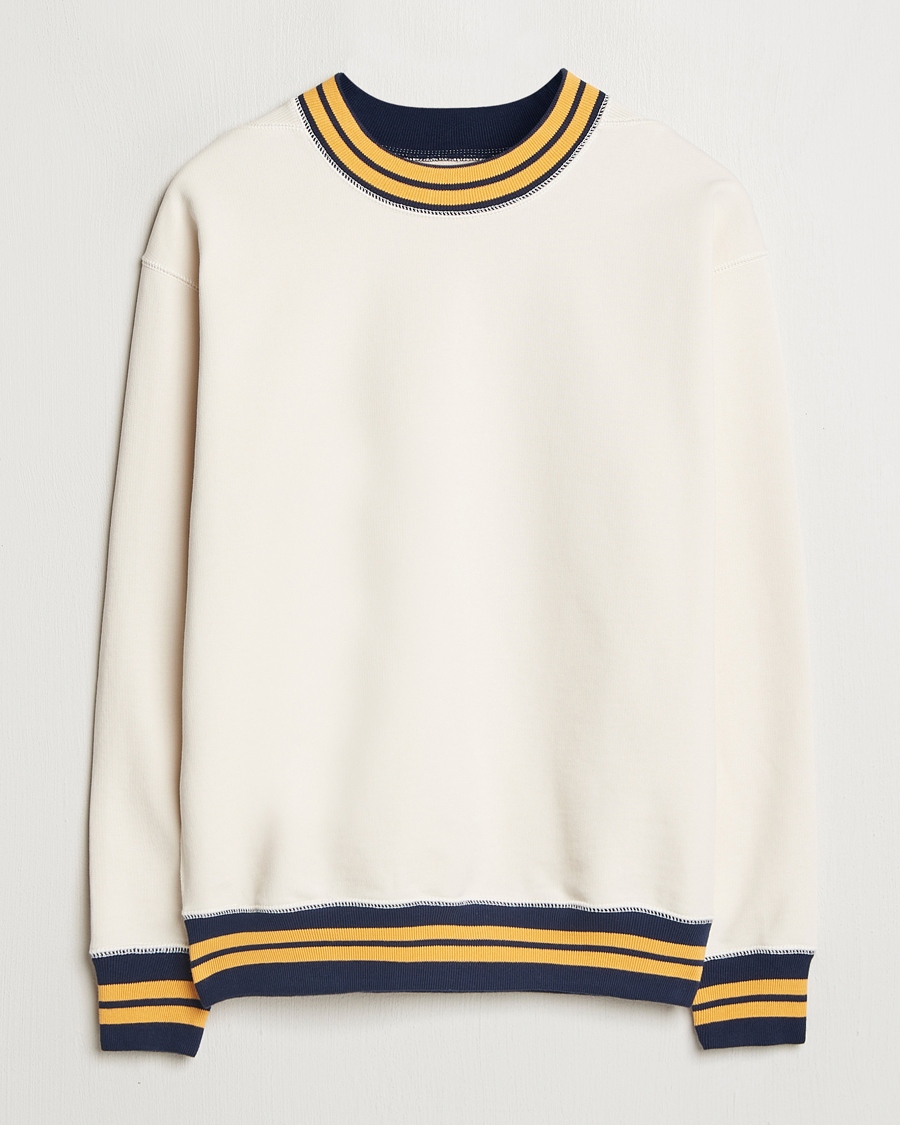 Hombres | Jerséis y prendas de punto | Drake's | Striped Rib Long Sleeve Sweatshirt Ecru/Navy