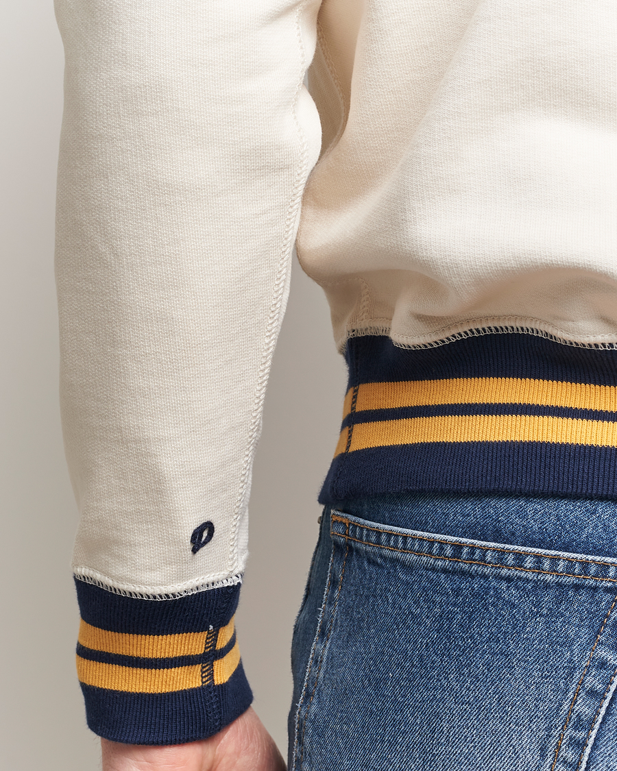 Hombres | Jerséis y prendas de punto | Drake's | Striped Rib Long Sleeve Sweatshirt Ecru/Navy