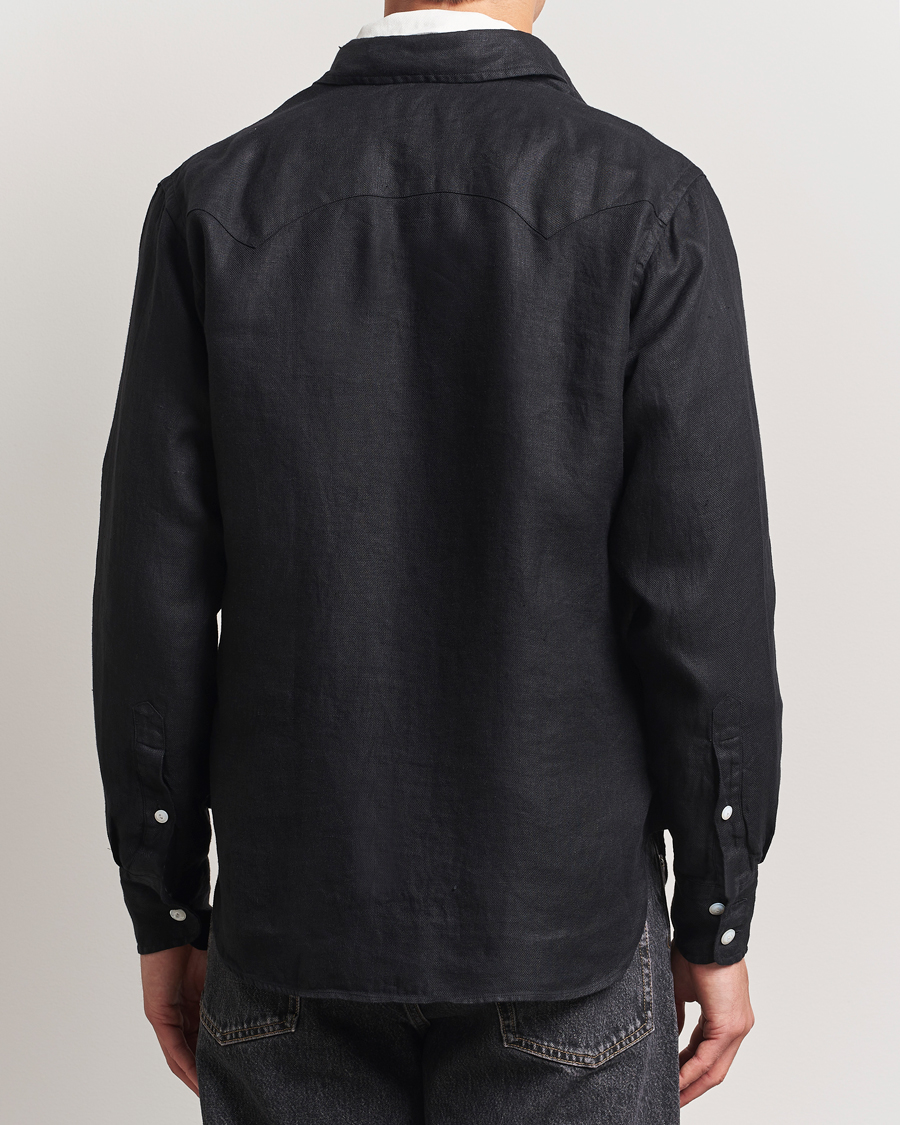 Hombres | Camisas | Drake's | Linen Twill Western Shirt Black