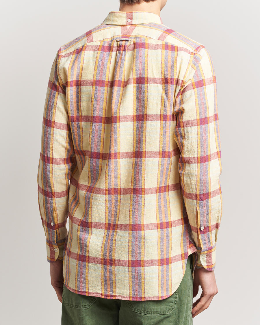 Hombres | Camisas | Drake's | Madras Cotton/Linen Button Down Shirt Yellow/Red/Navy
